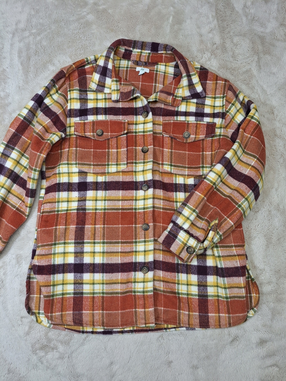 dip Rust Plaid Utility Shacket with Yellow & Plum Accents Size Large